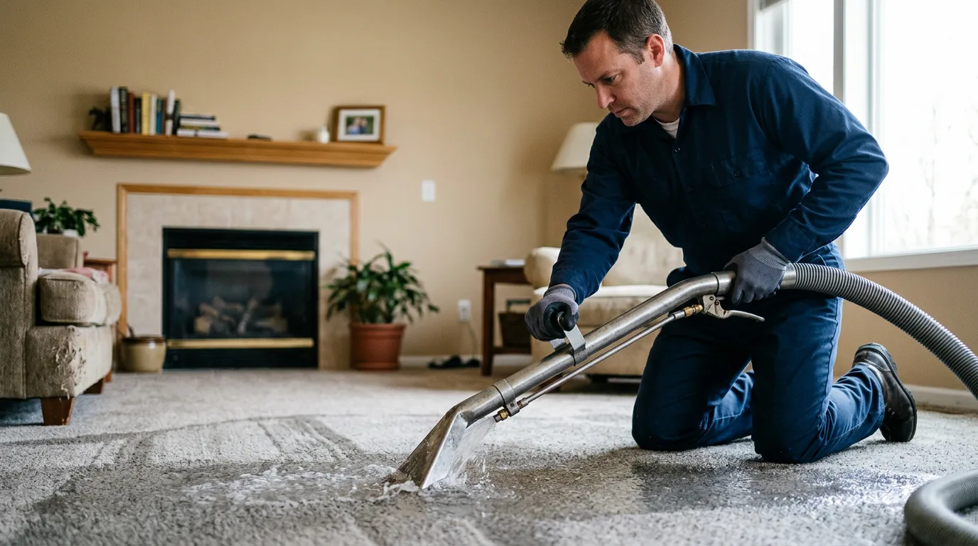 Water damage restoration technician working near Burlington, CT